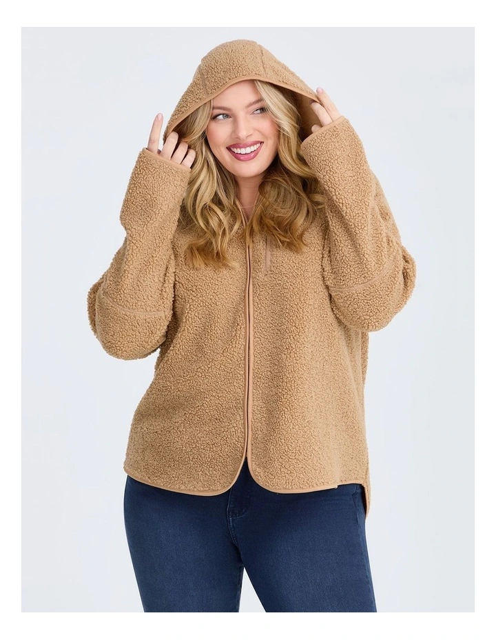 Teddy Hooded Jacket in Camel image 3