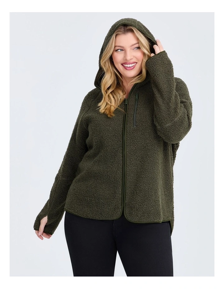 Teddy Hooded Jacket in Olive image 3
