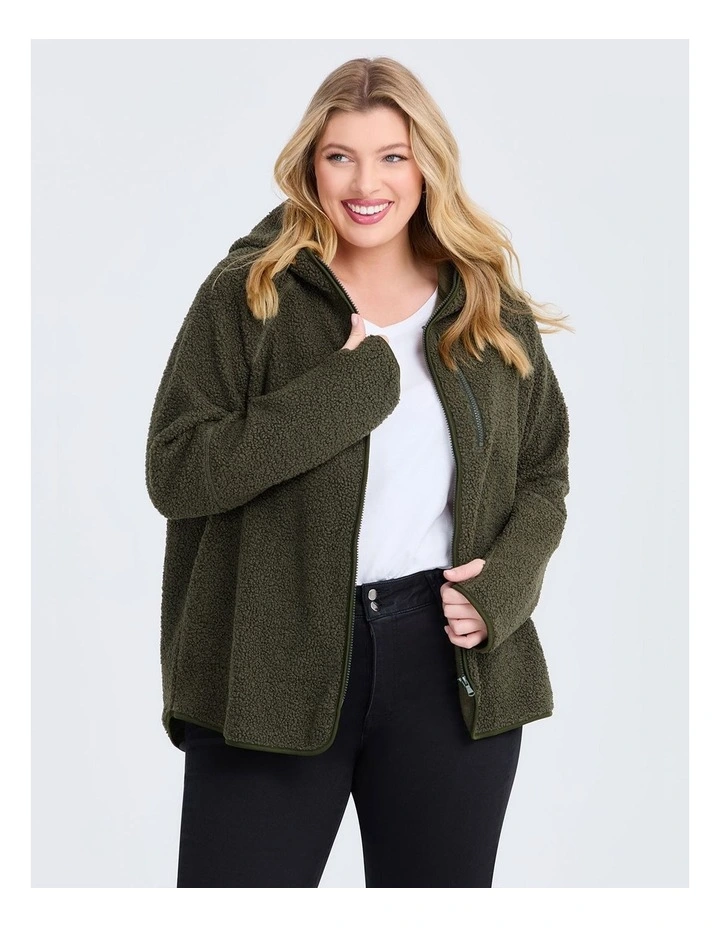 Teddy Hooded Jacket in Olive image 4