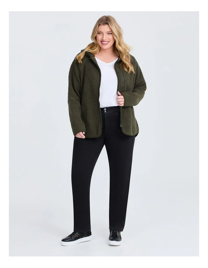Teddy Hooded Jacket in Olive image 5