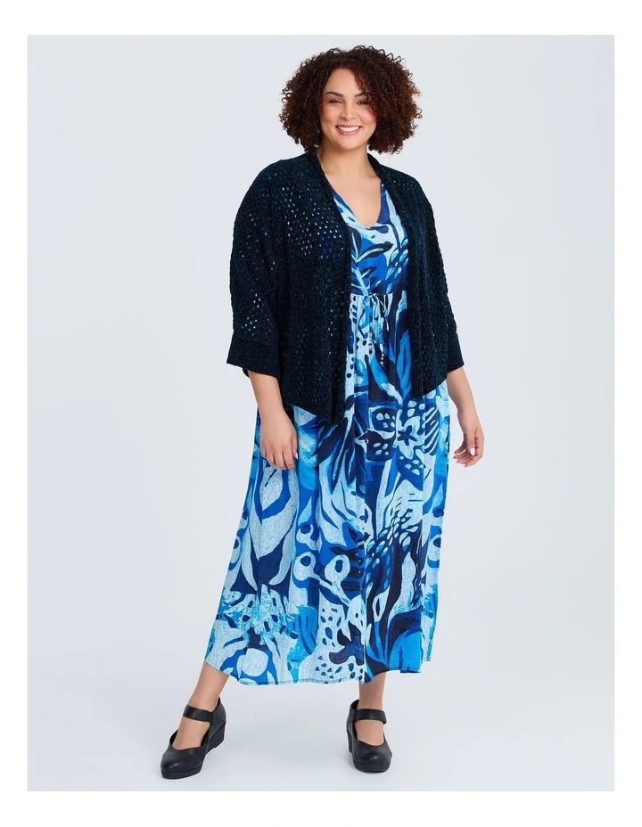 Chenille Pointelle Knit Cardigan Midnight Blue image 4