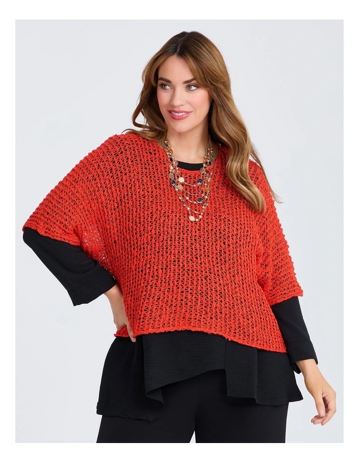 Cotton Boucle Sparkle Knit Over Top Spicy Orange image 1
