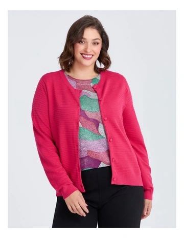 Textured Rib Button Cardigan in Radiant Raspberry