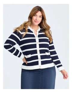 Cotton Buttoned Stripe Cardigan in Multi