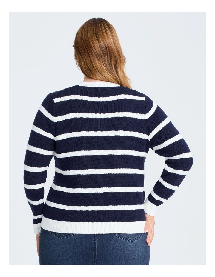 Cotton Buttoned Stripe Cardigan in Multi image 2