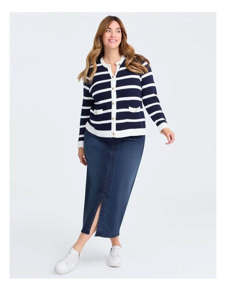 Cotton Buttoned Stripe Cardigan in Multi image 4