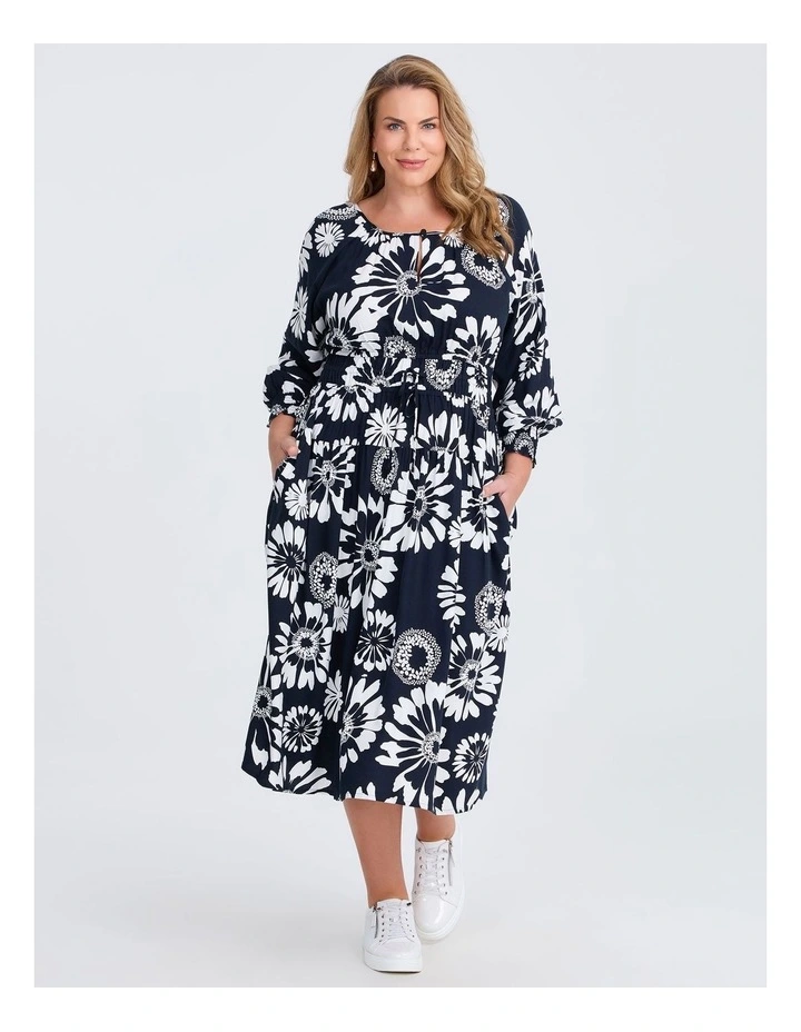 Natural Gerbera Floral Dress in Multi image 1
