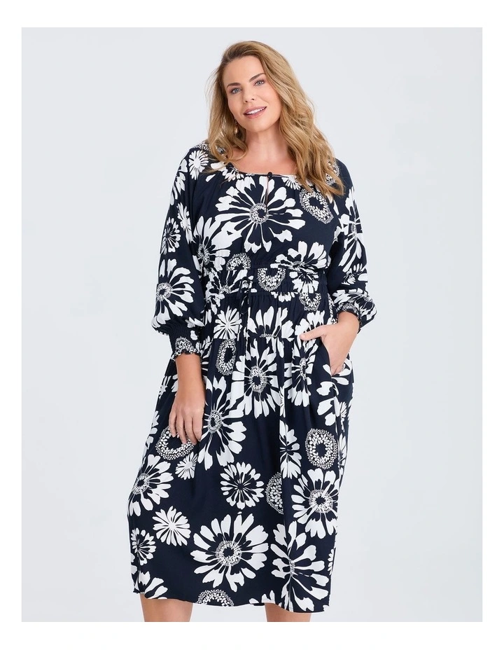 Natural Gerbera Floral Dress in Multi image 3