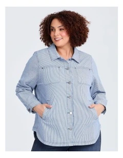 Denim Pinstripe Shacket in Multi