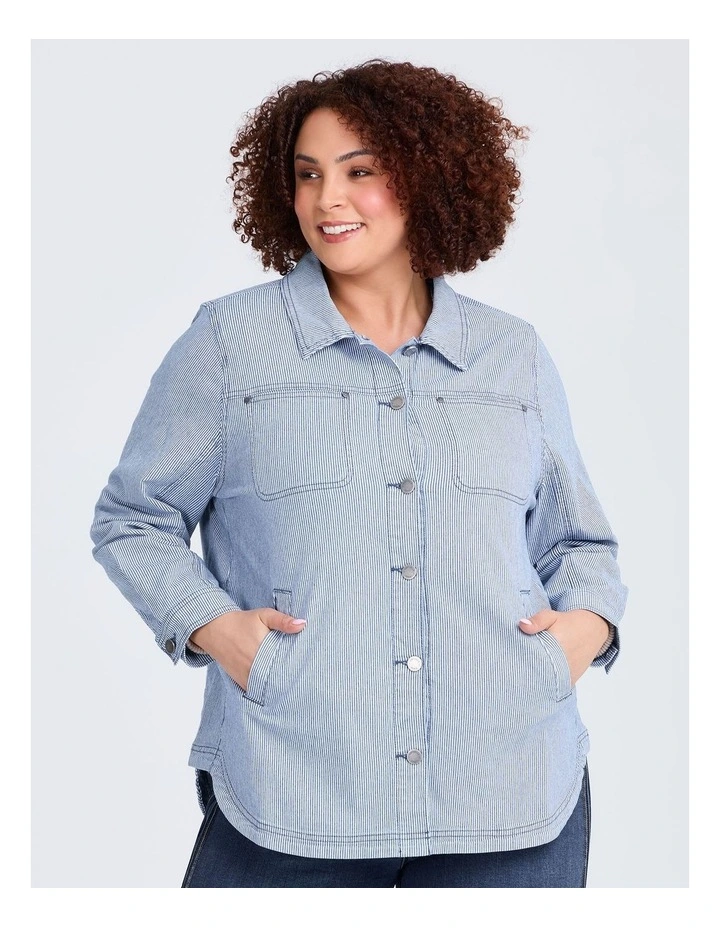 Denim Pinstripe Shacket in Multi image 1