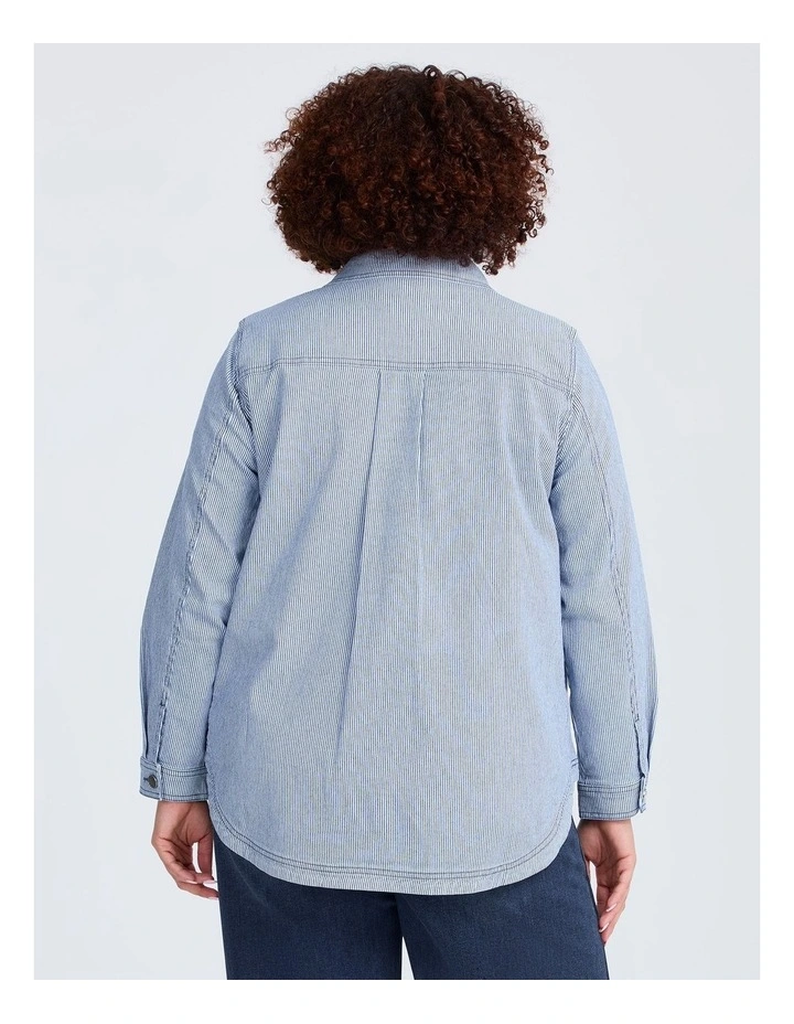 Denim Pinstripe Shacket in Multi image 2