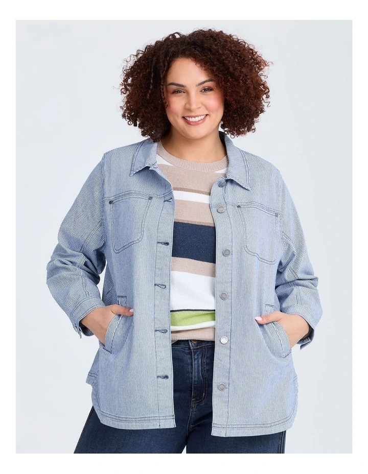 Denim Pinstripe Shacket in Multi image 3