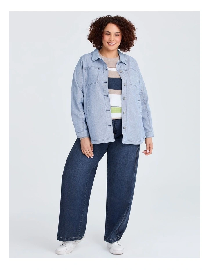 Denim Pinstripe Shacket in Multi image 4