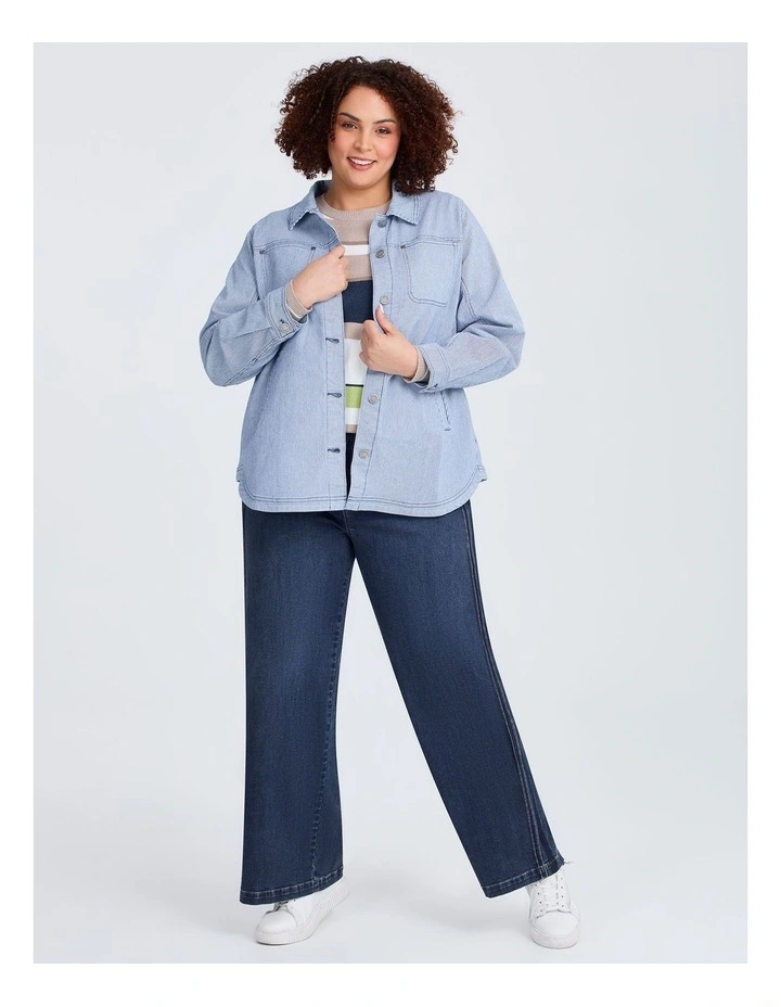 Denim Pinstripe Shacket in Multi image 5