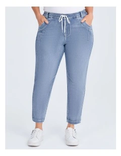 Denim Drawstring Jogger in Light Blue Denim