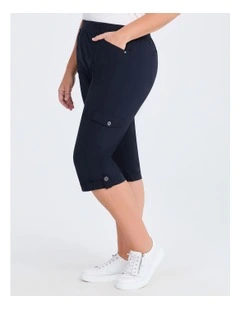 Castaway Rib Cargo Crop Pant in Navy