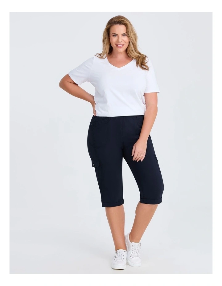 Castaway Rib Cargo Crop Pant in Navy image 3