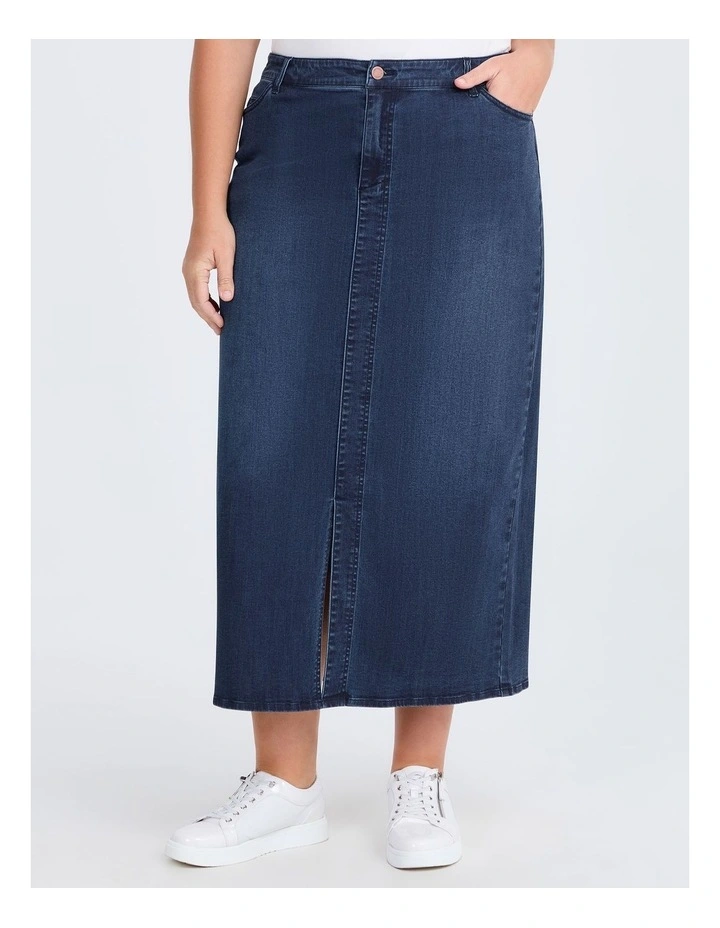 Front Split Denim Skirt in Washed Indigo image 1
