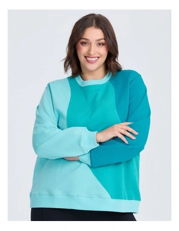 Active Cotton Spliced Sweatshirt Deep Peacock/multi