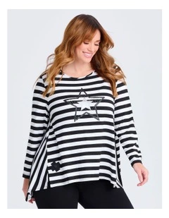 Natural Stripe Print Piia Top Black/white