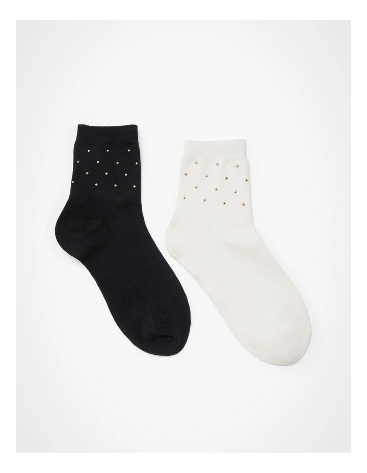 Cotton Stud Socks 2 Pack in Multi image 5