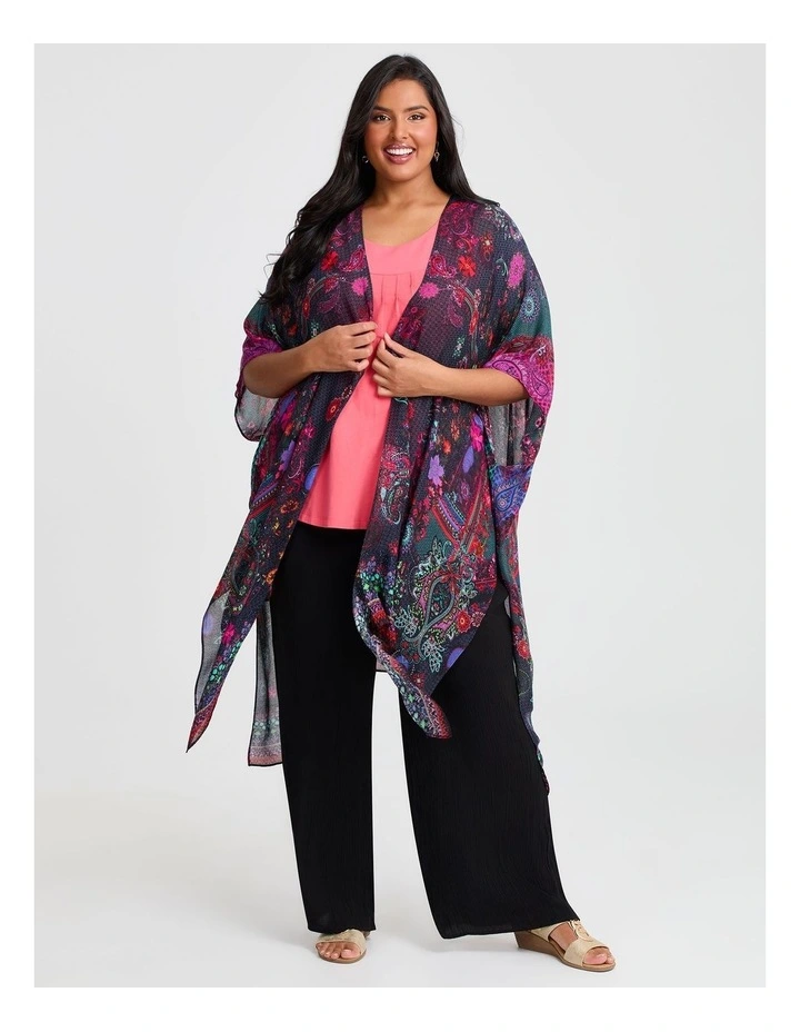Paisley Print Cape Kimono in Multi image 1