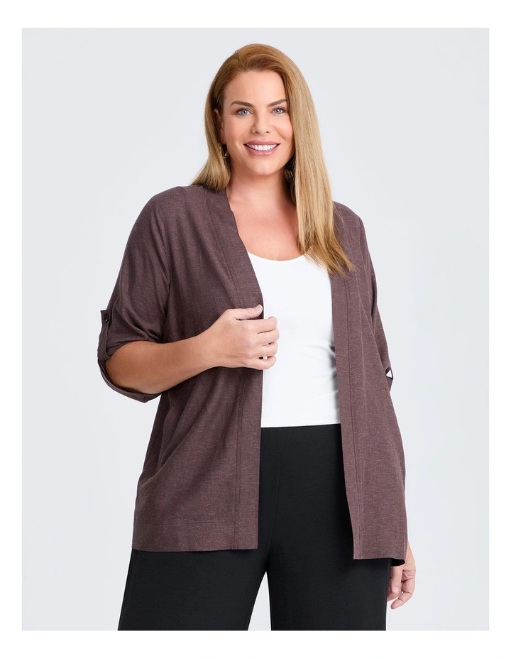 Linen Blend Cafe Cardigan Espresso image 1