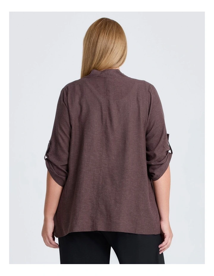 Linen Blend Cafe Cardigan Espresso image 2