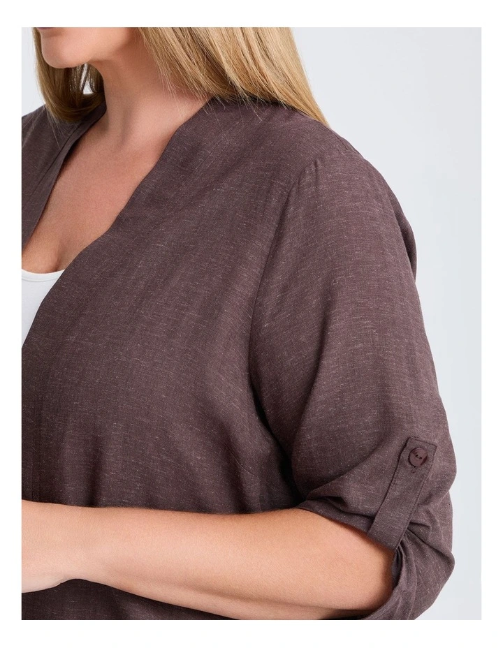 Linen Blend Cafe Cardigan Espresso image 3