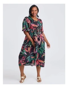 Natural Abstract Palm Dress in Print