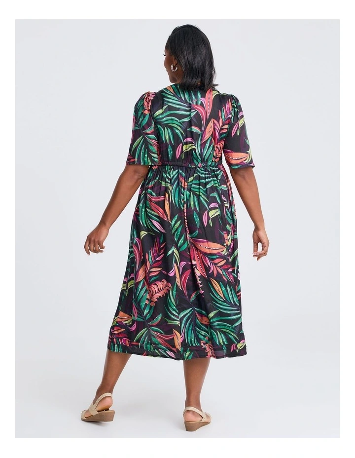 Natural Abstract Palm Dress in Print image 2