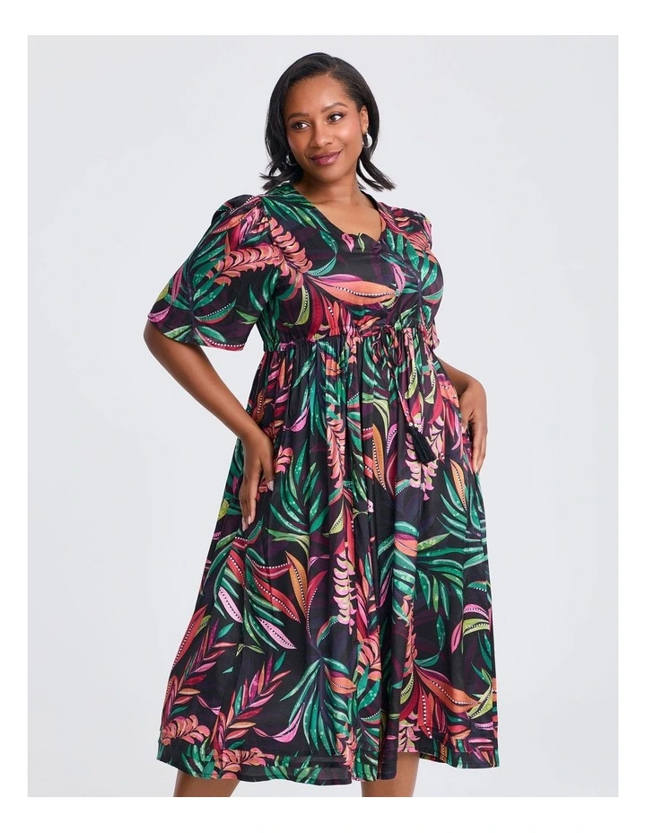 Natural Abstract Palm Dress in Print image 3
