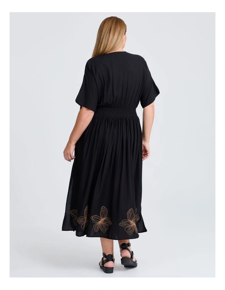 Natural Raya Embroidery Dress in Black image 2