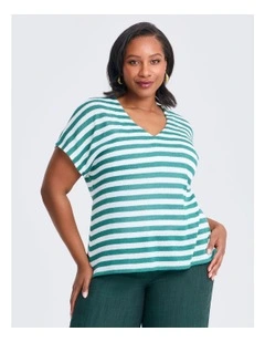 Stripe Lena Top in Winter White/green