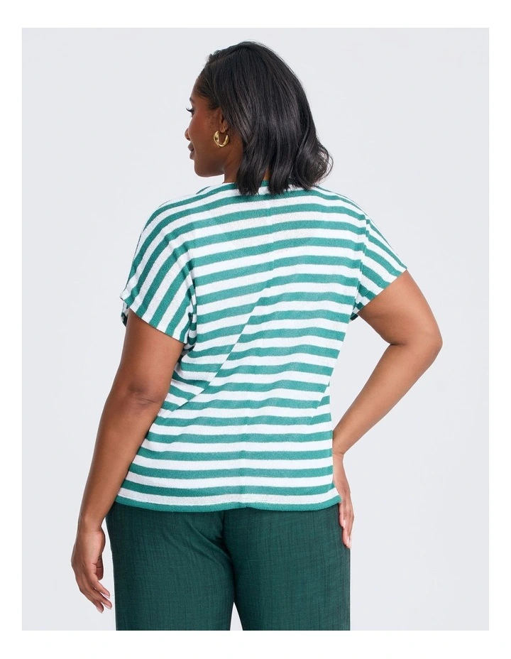 Stripe Lena Top in Winter White/green image 2