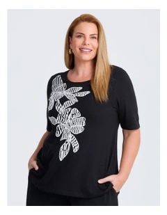 Cotton Modal Embroidery Top Black