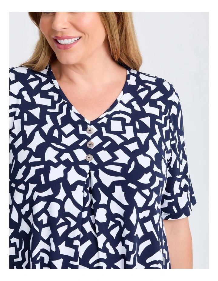 Piia Pleat Front Luna Top in Navy White Print image 2