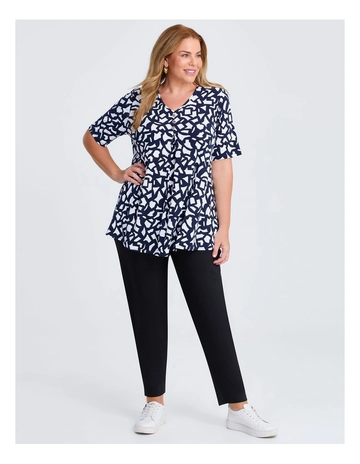 Piia Pleat Front Luna Top in Navy White Print image 3