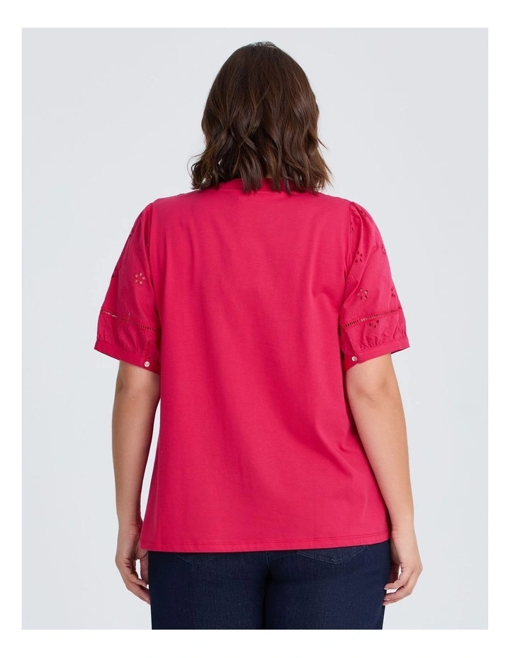 Cotton Broderie Puff Sleeve Top Radiant in Raspberry image 2