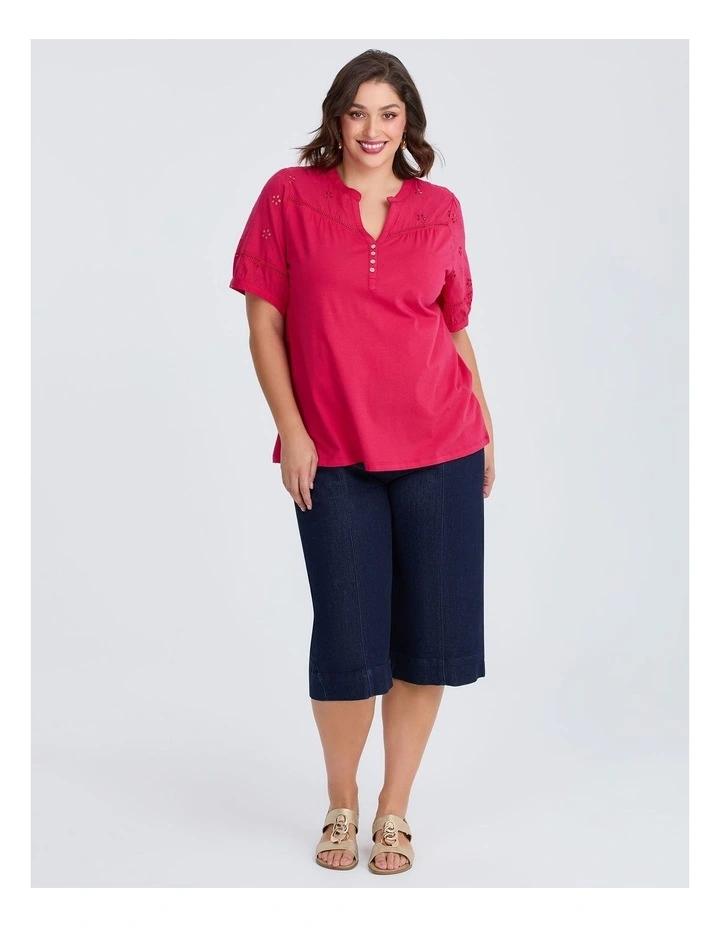 Cotton Broderie Puff Sleeve Top Radiant in Raspberry image 3