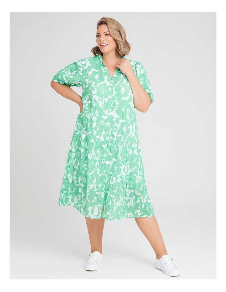 Cotton Tiered Floral Dress Island Green/white