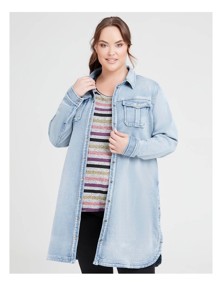 Girlfriend Long Denim Shacket Light Blue Denim