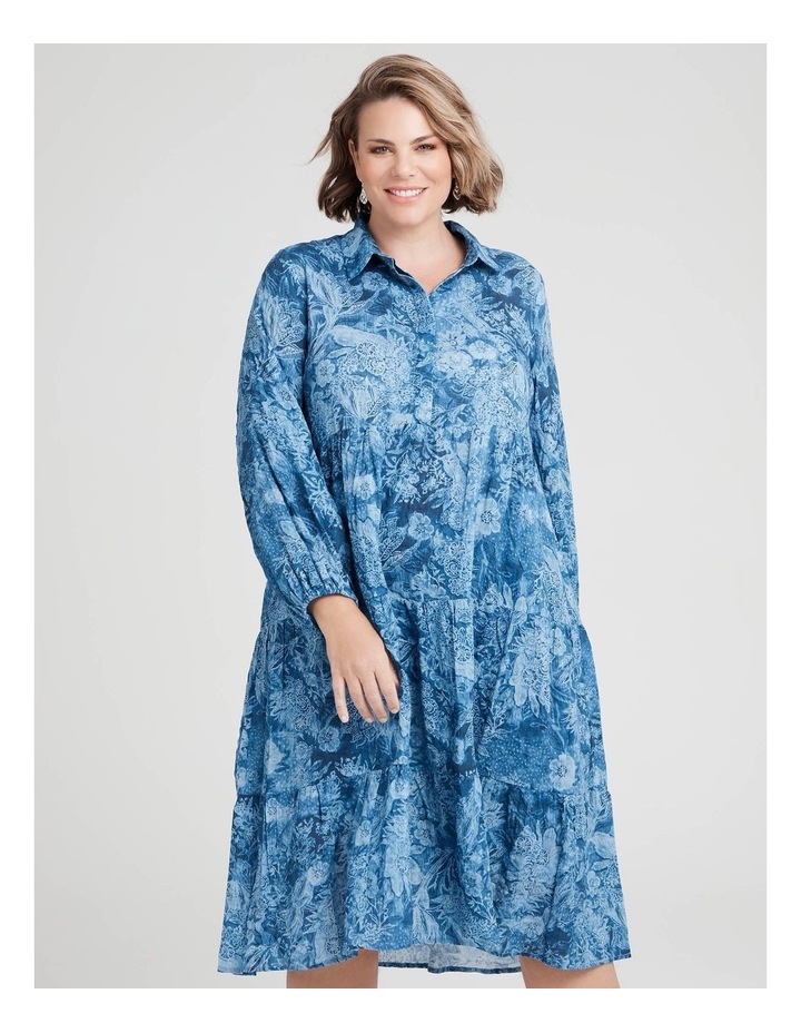 Natural Shibori Tiered Shirt Dress Blue