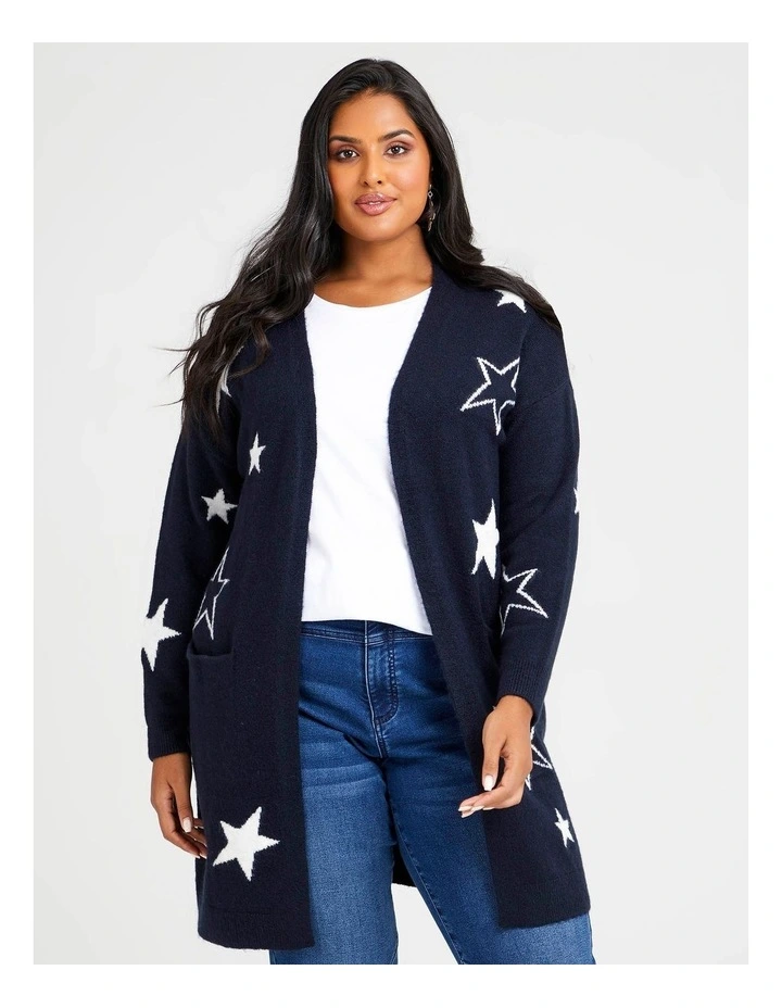 Stars Knit Cardigan Navy/off White image 1
