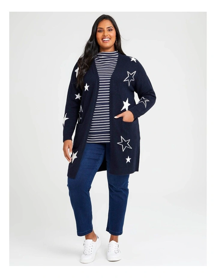 Stars Knit Cardigan Navy/off White image 3
