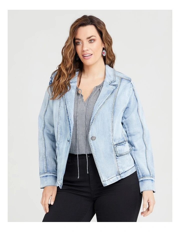 Denim Blazer Jacket Light Blue Denim image 3