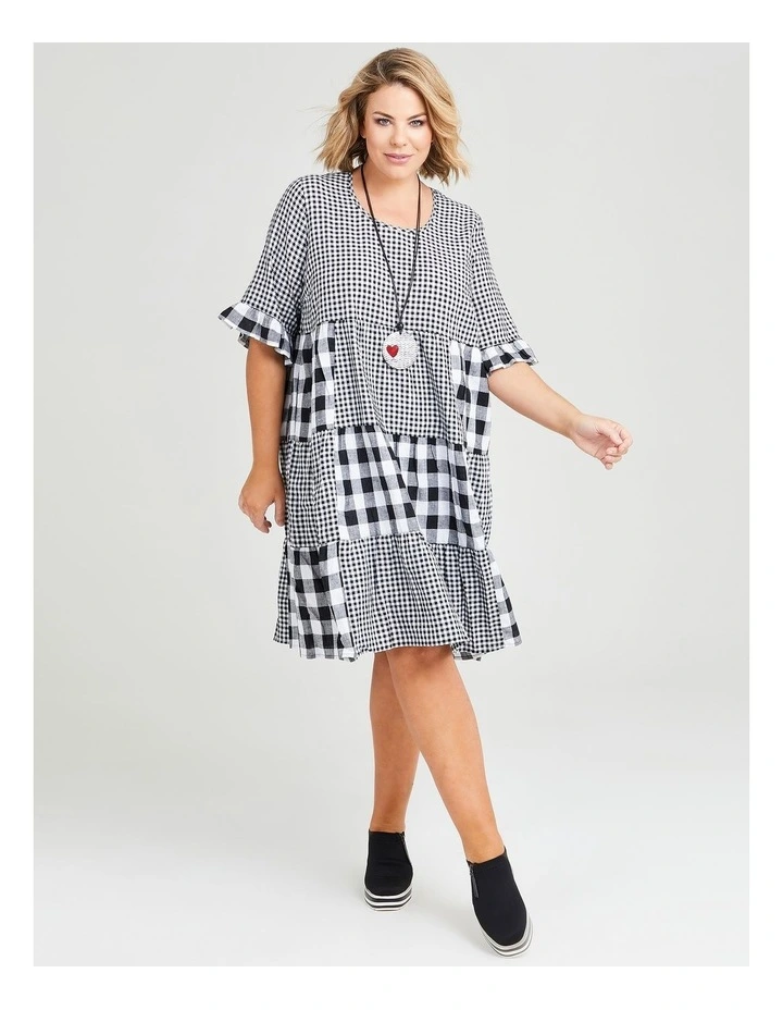 Linen Check Mate Tiered Dress in Multi Check image 1