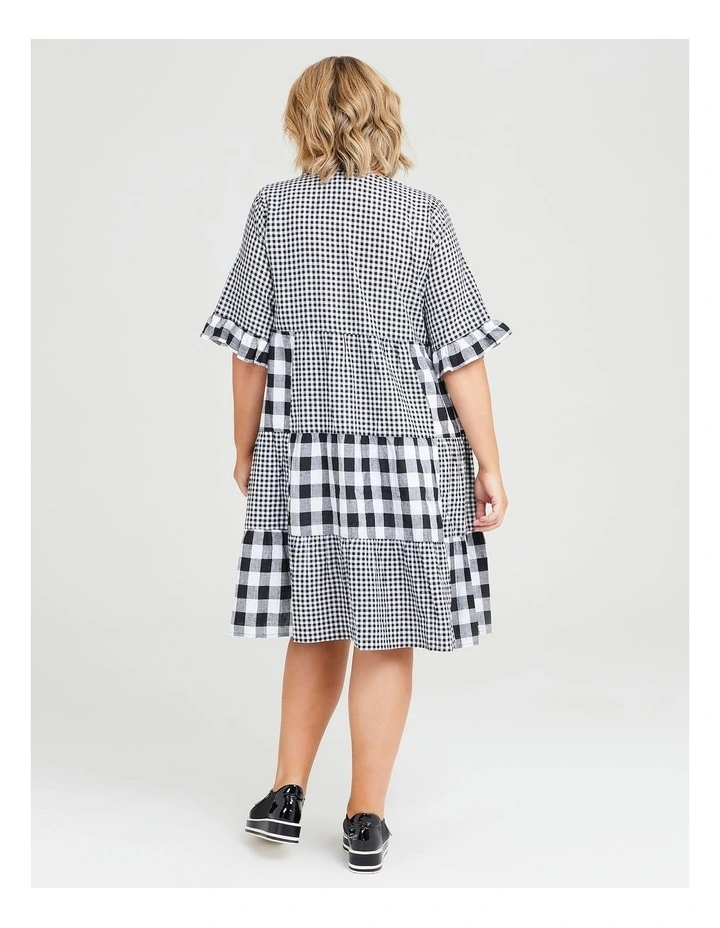 Linen Check Mate Tiered Dress in Multi Check image 2