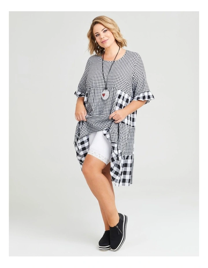 Linen Check Mate Tiered Dress in Multi Check image 4