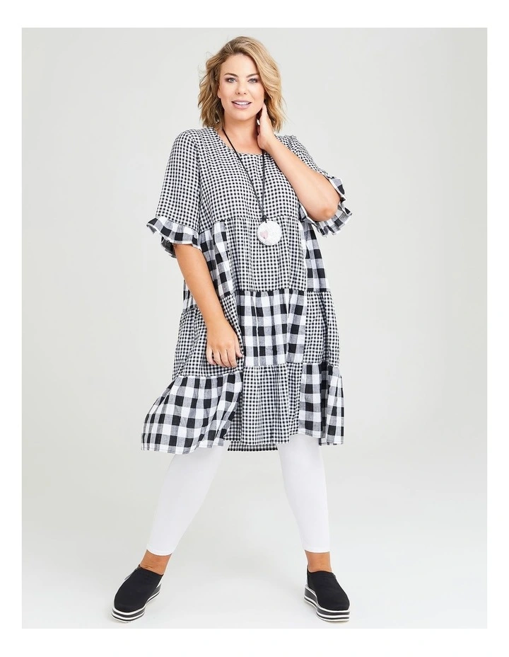 Linen Check Mate Tiered Dress in Multi Check image 5